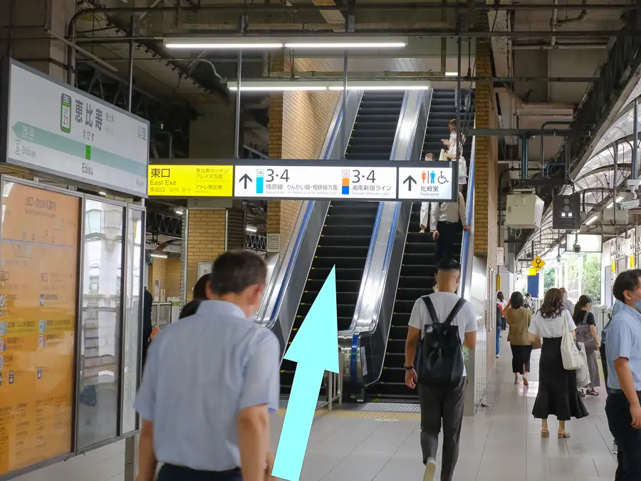 JR恵比寿駅ホームから東口方面へ向かうエスカレーター